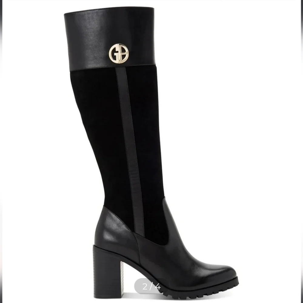 Giani Bernini Kaidyn Black Leather & Suede Knee High Riding Boots Size 10 NIB - Picture 3 of 5